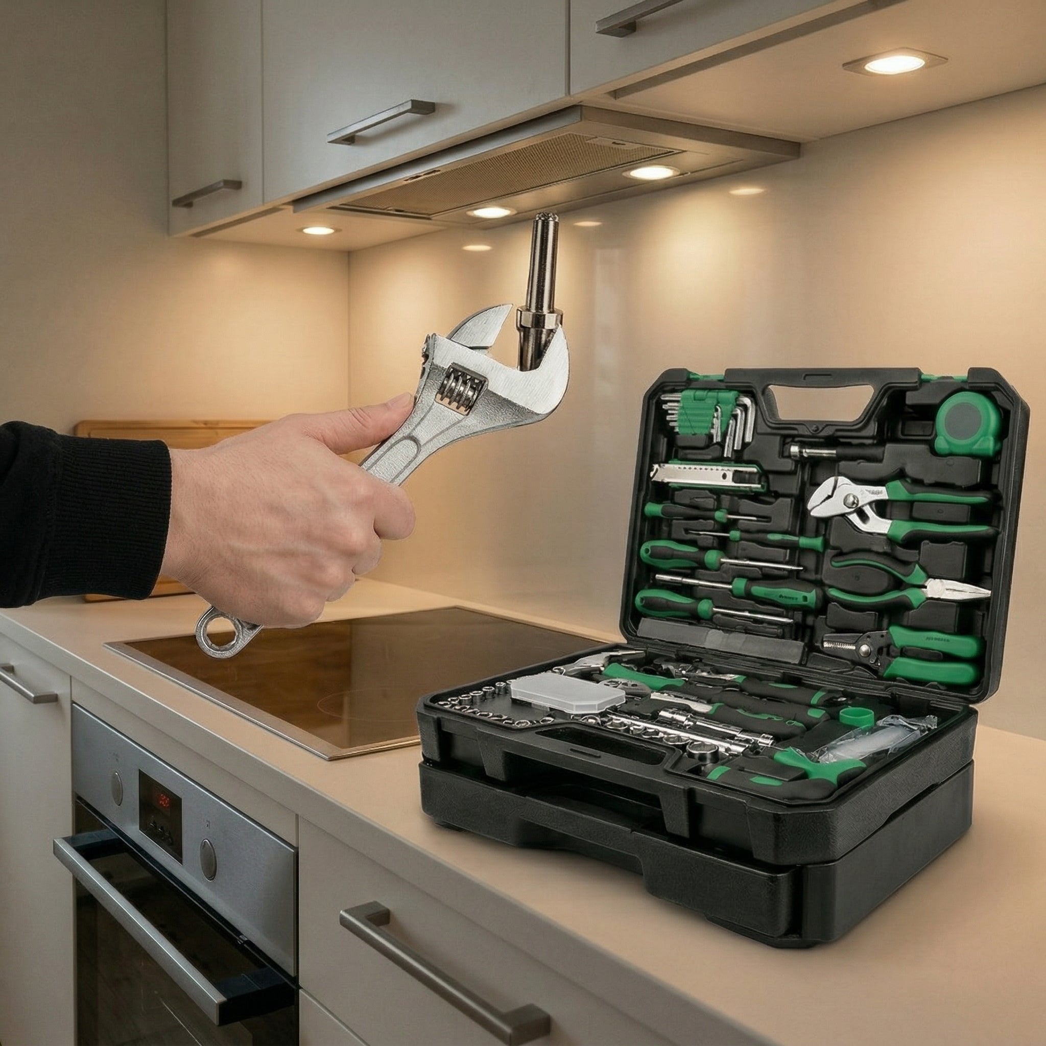 Comprehensive Household Tool Set with Multi-Layer Storage Case