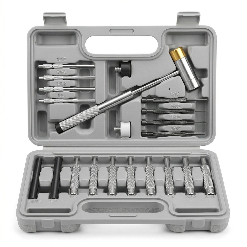 Precision Pin Punch and Small Hammer Set with Carry Case