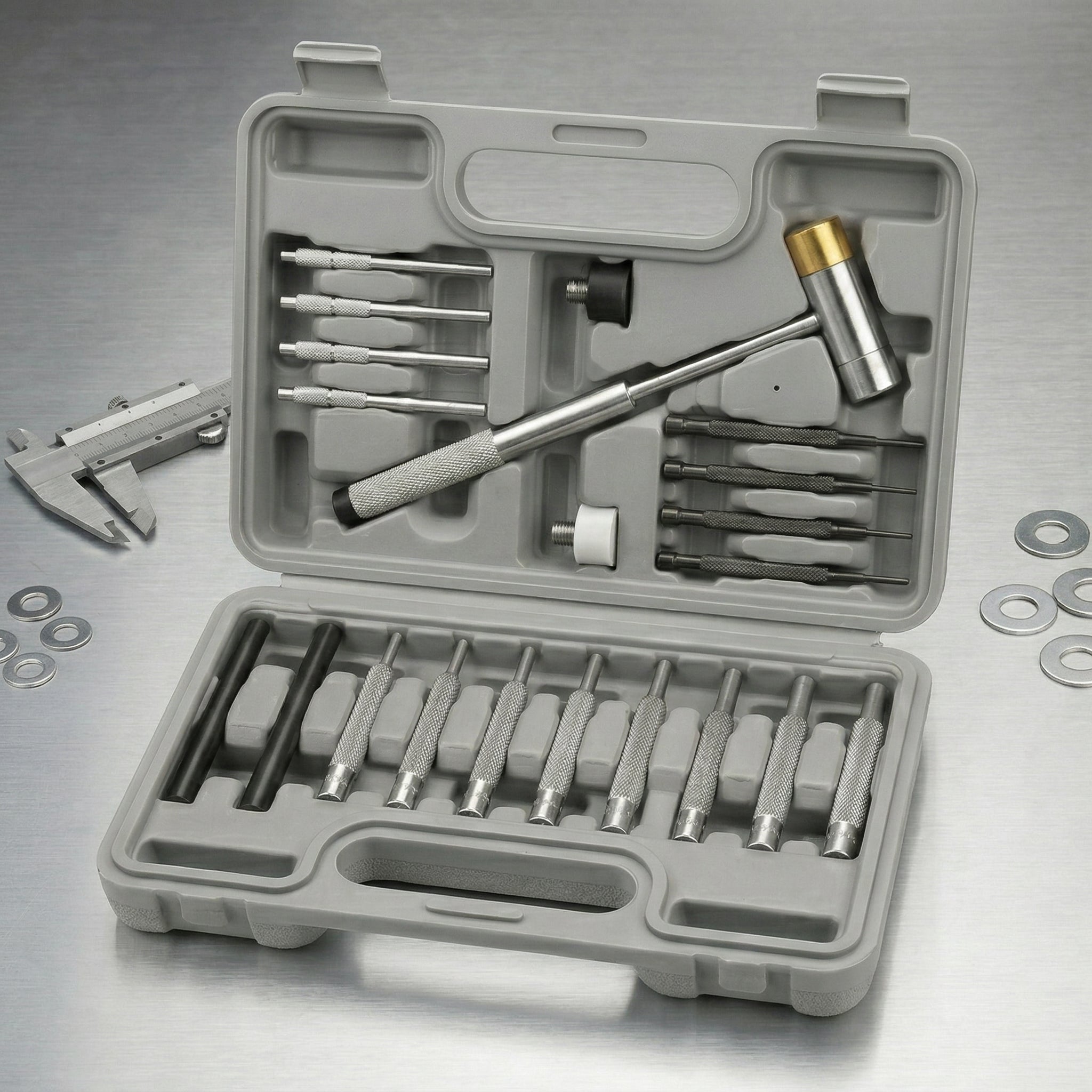 Precision Pin Punch and Small Hammer Set with Carry Case