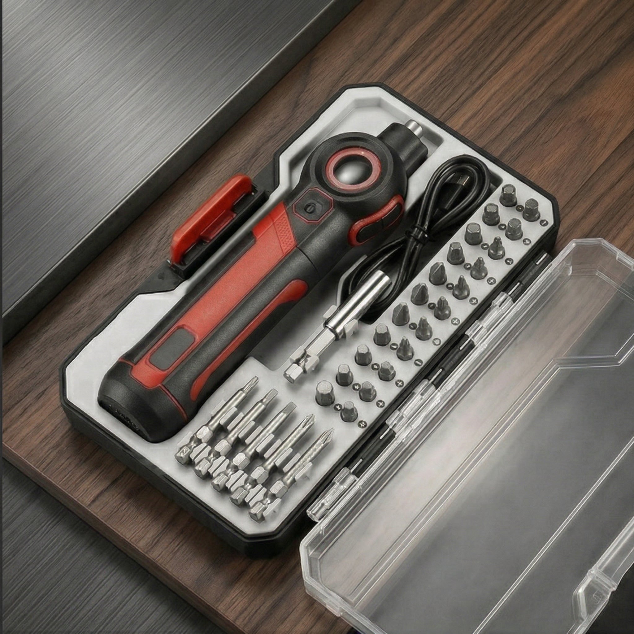 Compact Cordless Electric Screwdriver Set with Bits and Storage Case
