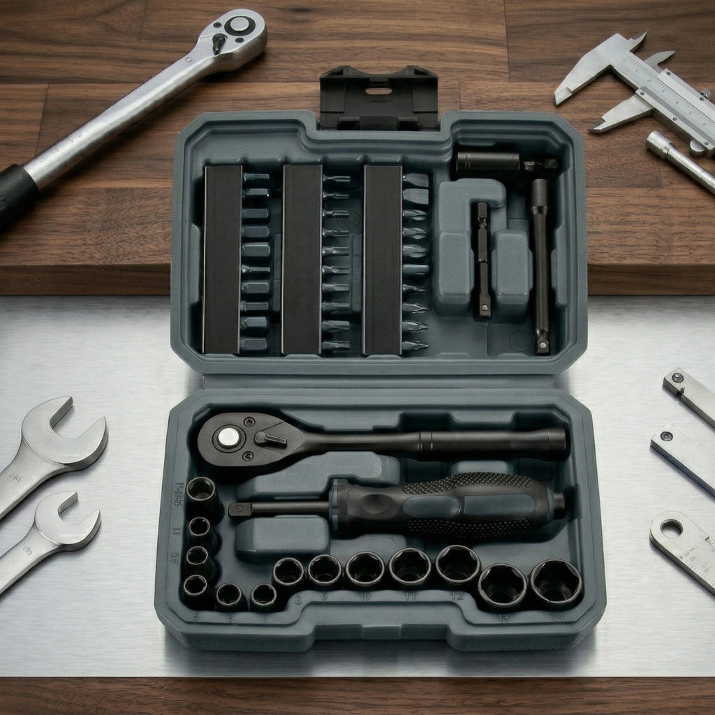1/4-Inch Ratchet Socket and Bit Tool Set with Carry Case