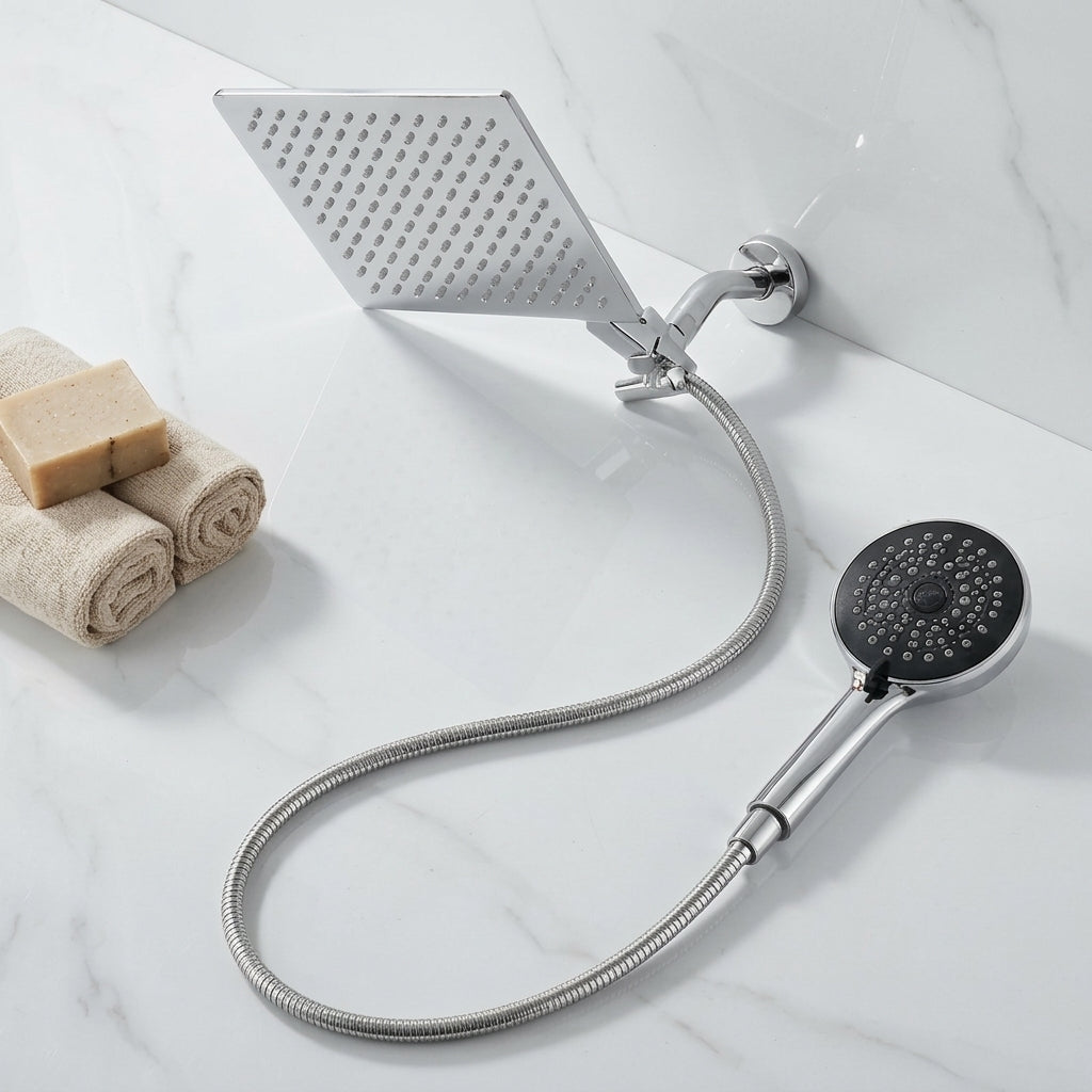 Square Rainfall Shower Head and Handheld Shower Combo Set